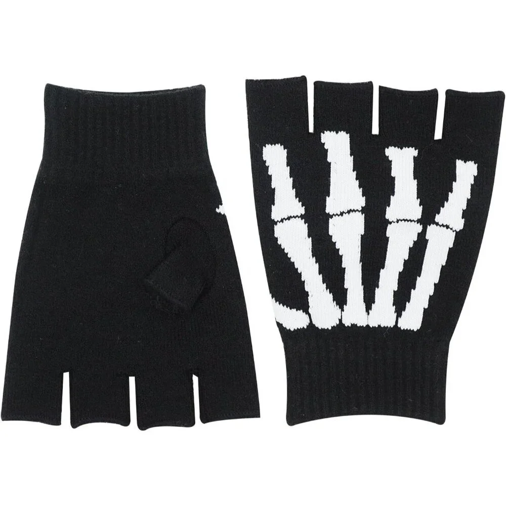 Unisex Skeleton Fingerless Gloves Knit Hand Warmers Soft Warm Fashion